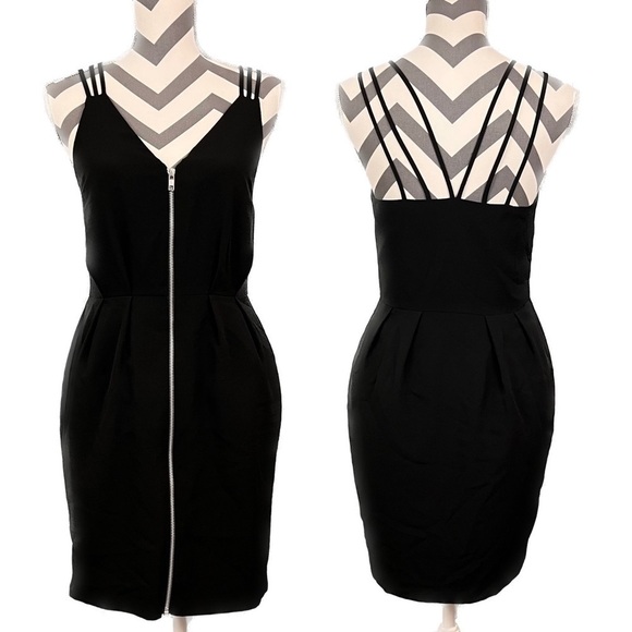 Asos Zipper Front Spaghetti Strap Black Dress - Size 6 - Picture 1 of 11